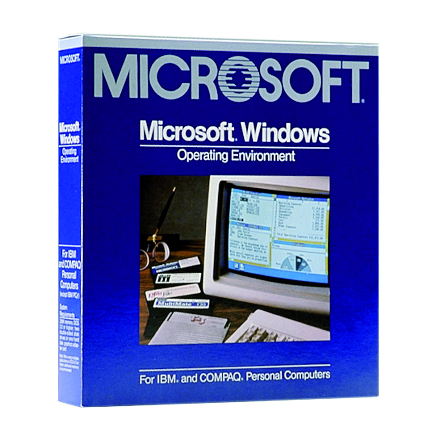 Windows 1: kein eigenes Betriebssystem, sondern eine Benutzeroberfläche für DOS. Die namensgebenden Fenster waren noch nicht überlappend platzierbar.