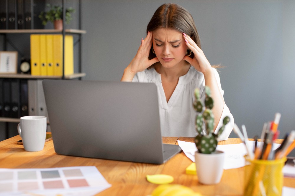 Lange Zeit in geschlossenen Räumen zu arbeiten, kann Symptome wie tränende Augen oder Kopfschmerzen hervorrufen. Abbildung: Freepik