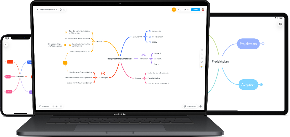 Ob im Webbrowser auf dem Desktop oder via App auf mobilen Geräten – MindMeister ist von überall aus verfügbar und kann mit jedem Teammitglied bequem geteilt werden. Abbildung: MeisterLabs