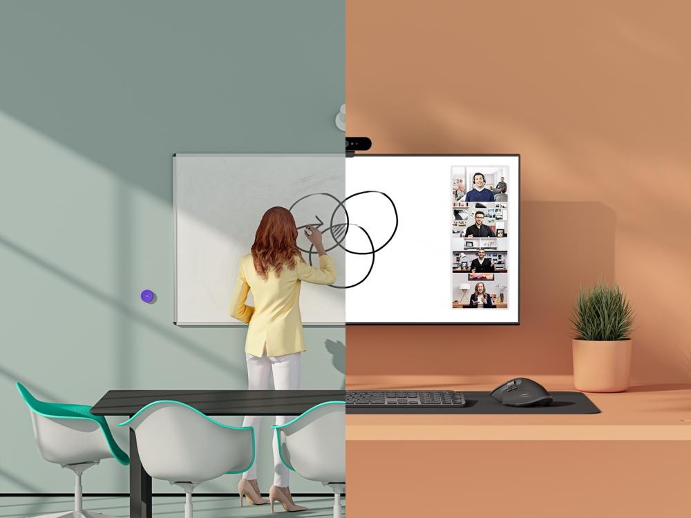 Mit der Whiteboard-Kamera Scribe lassen sich die analogen Vorteile eines Whiteboards ins Digitale transferieren. Abbildung: Logitech