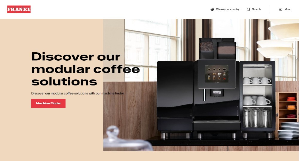 Mit dem Coffee-Machine-Finder finden Besucher in wenigen Schritten die Lösung, die am besten zu ihrem Kaffeegeschäft passt. Abbildung: Franke