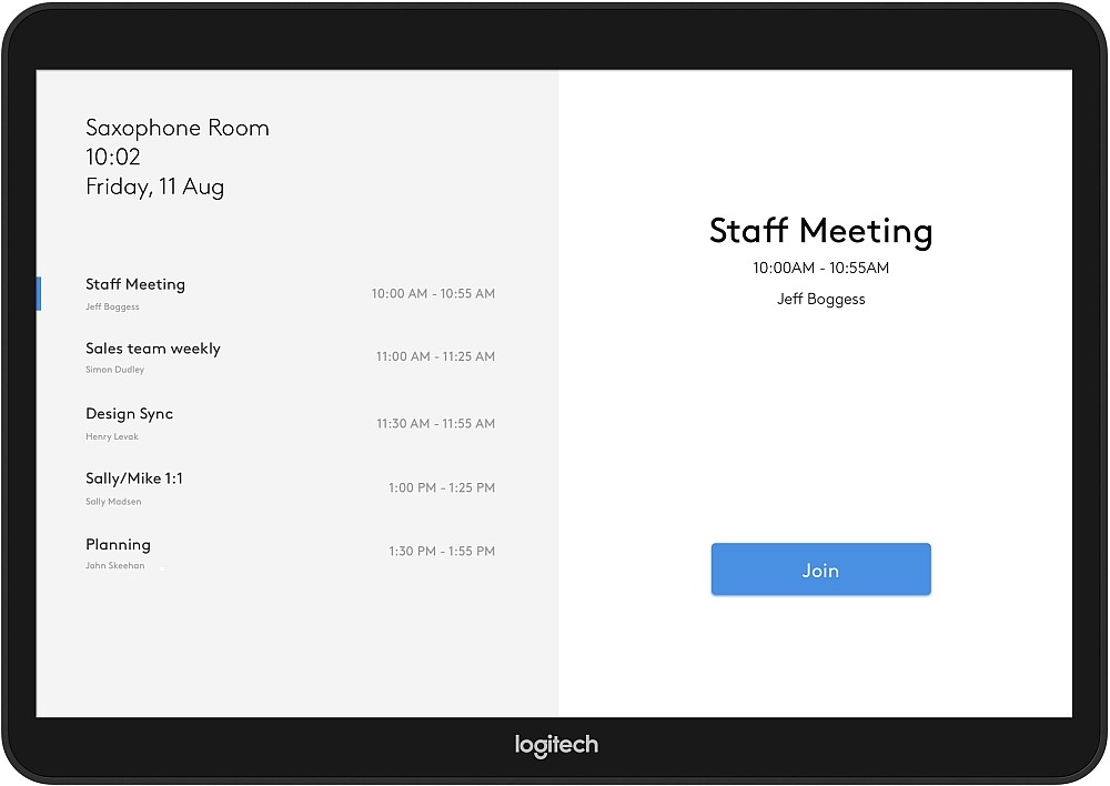 Logitech Tap ist ein universeller Touchscreen-Controller für Konferenzräume. Abbildung Logitech