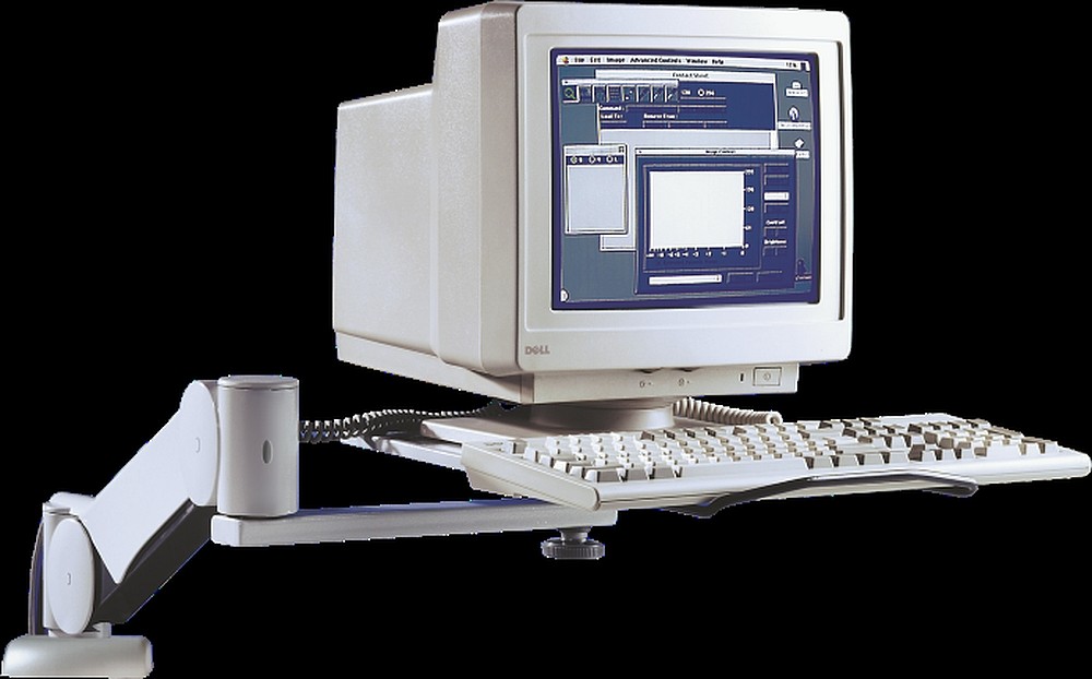 Einer der ersten Monitor- und Tastaturhalter von Dataflex. Abbildung: Dataflex
