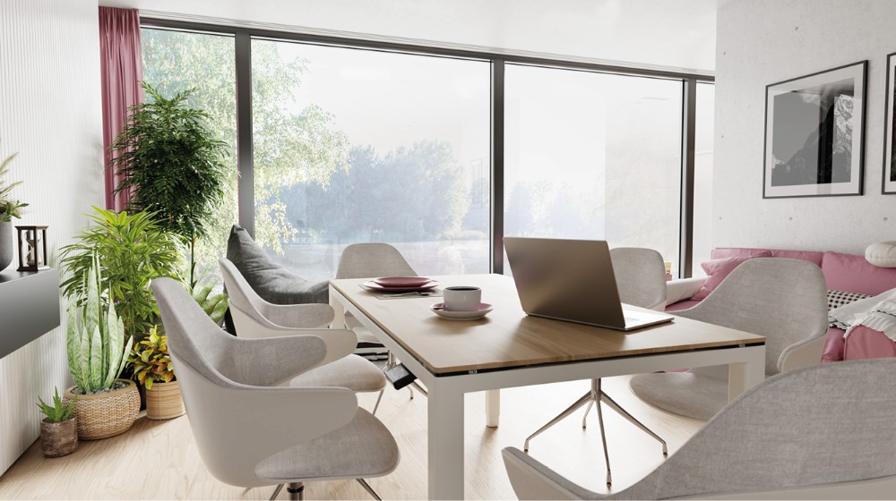 Der Desk Four ist mit Längen von 160 bis 200 cm sowie Echtholz- oder Multiplexplatten erhältlich und passt in jeden Wohnraum. Abbildung: Yaasa