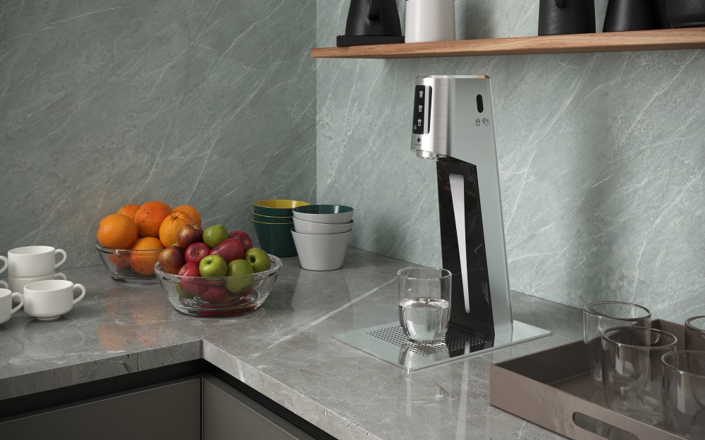 Ideal für Büroküchen: Der Zapfhahn C9 Steel ermöglicht das Zapfen von hygienisch einwandfreiem Wasser direkt an der Spüle. Abbildung: Culligan