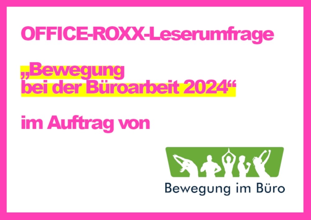 OFFICE-ROXX-Leserumfrage „Bewegung bei der Büroarbeit 2024“.