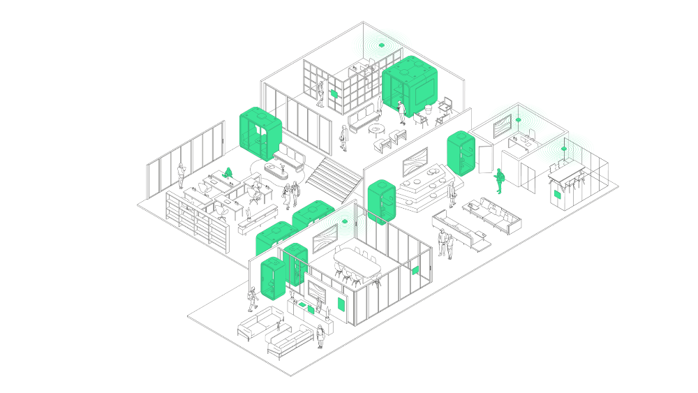 Die Smart-Office-Solutions von Framery kombinieren physische und digitale Werkzeuge, um Arbeitsflächen zu optimieren. Abbildung: Framery