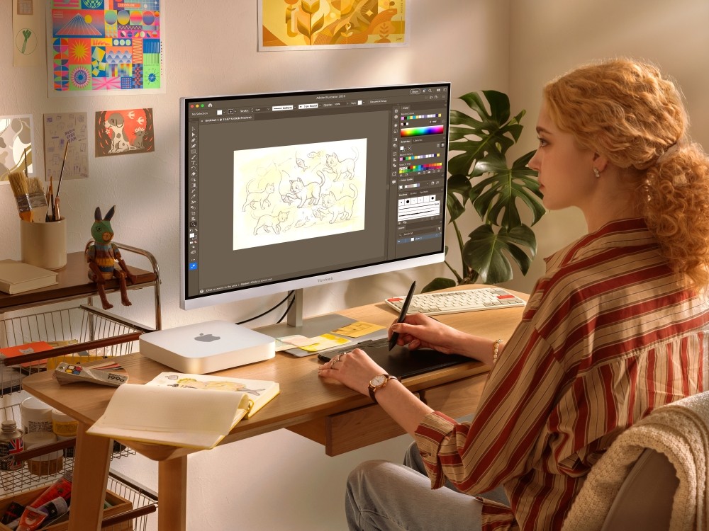 Dank ihres schlanken Profils fügt sich die ColorPro-VP66-Serie nahtlos in moderne Arbeitsumgebungen ein. Abbildung: Viewsonic