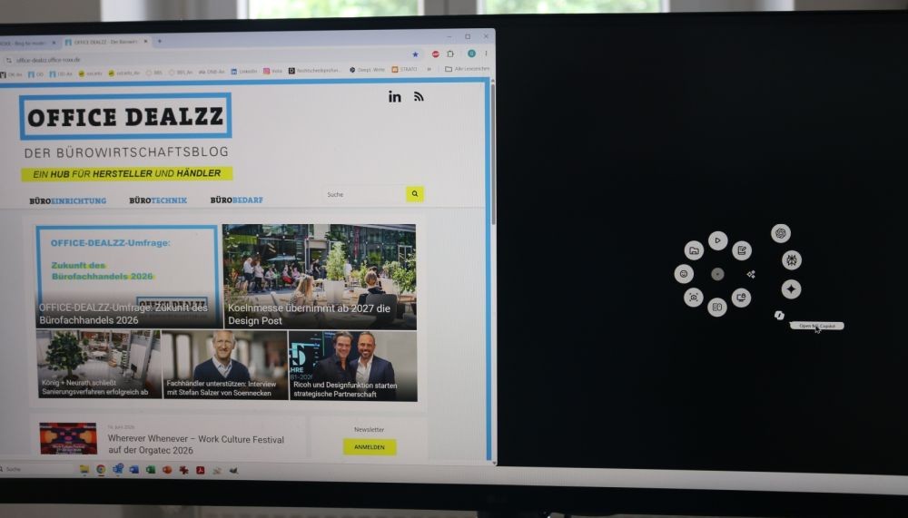 Über die Maus kann der Action Ring geöffnet werden, der ein schnelles Navigieren zu wichtigen Funktionen bietet. Abbildung: OFFICE ROXX