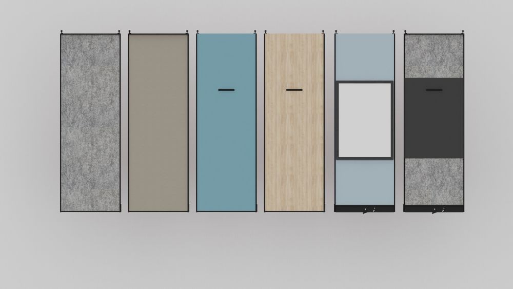 Die flomo wall plus gibt es mit Füllungen aus Filz, Textil, farbigem HPL und Holzfurnier, wahlweise mit Aufhängung für das flomo board. Abbildung: Westermann